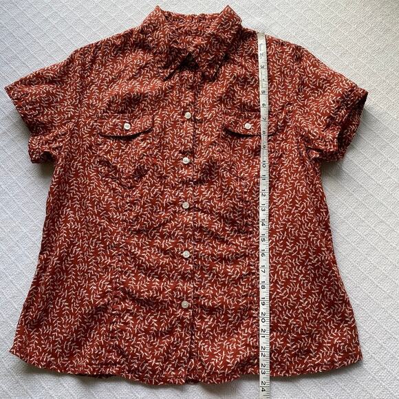 Liz Claiborne Linen Rust Red Vine Print Button-Up Shirt Short Sleeve Large P - Picture 7 of 7